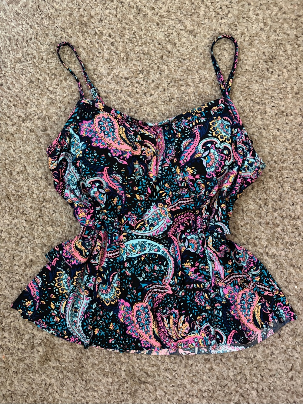 Black Paisley Print Swim Suit Tank